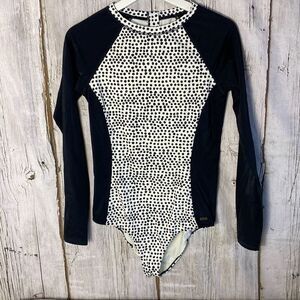 Roxy Essentials Long Sleeve One-Piece Swimsuit Black and White Size L  287